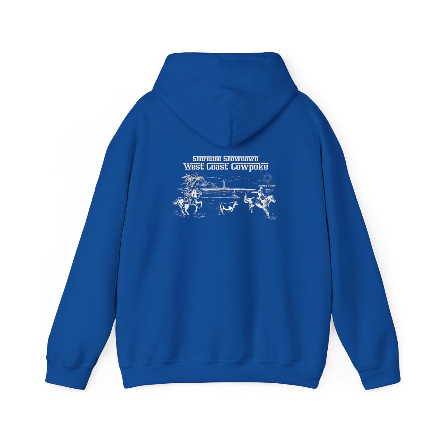 Shoreline Showdown, West Coast Cowpoke, Simplified Design (Dark Hoodie)