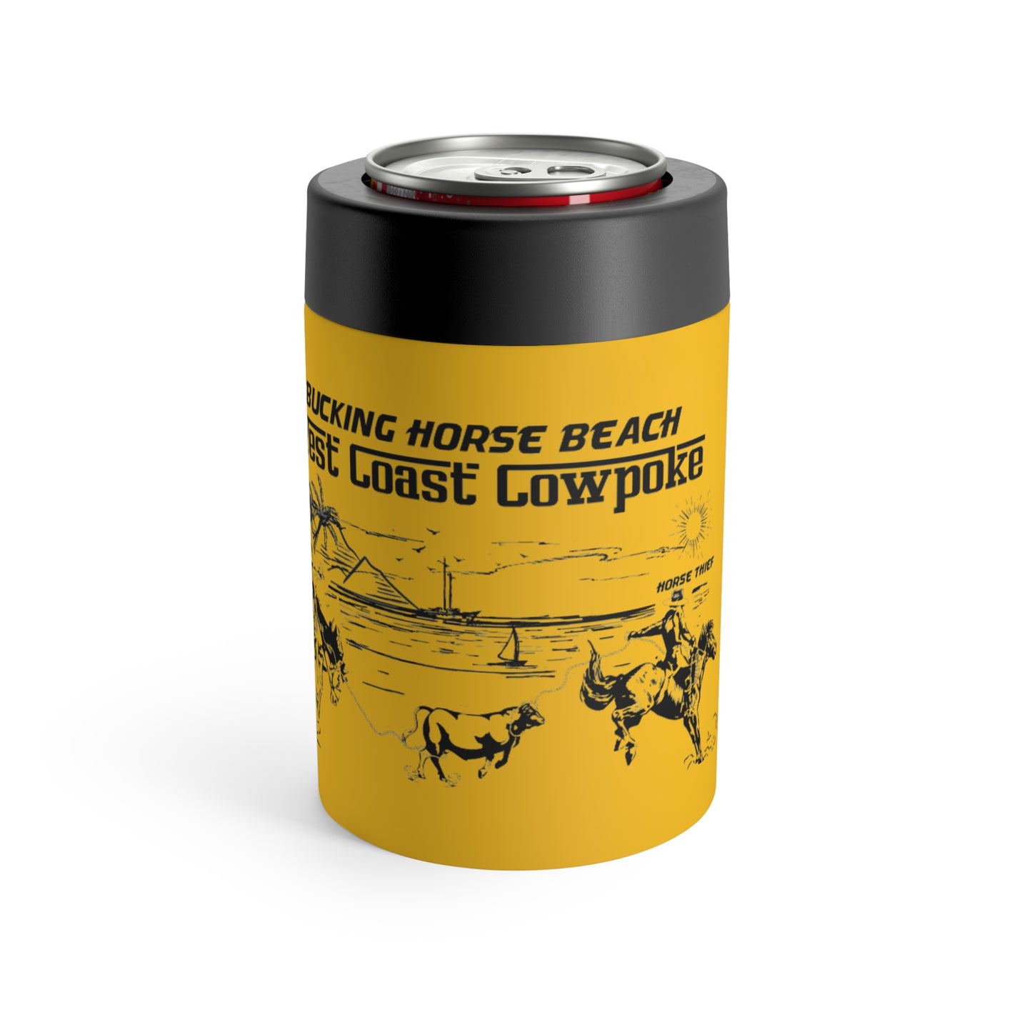 Bucking Horse Beach: West Coast Cowpoke Simplified Design (12 Oz Can Tumbler)