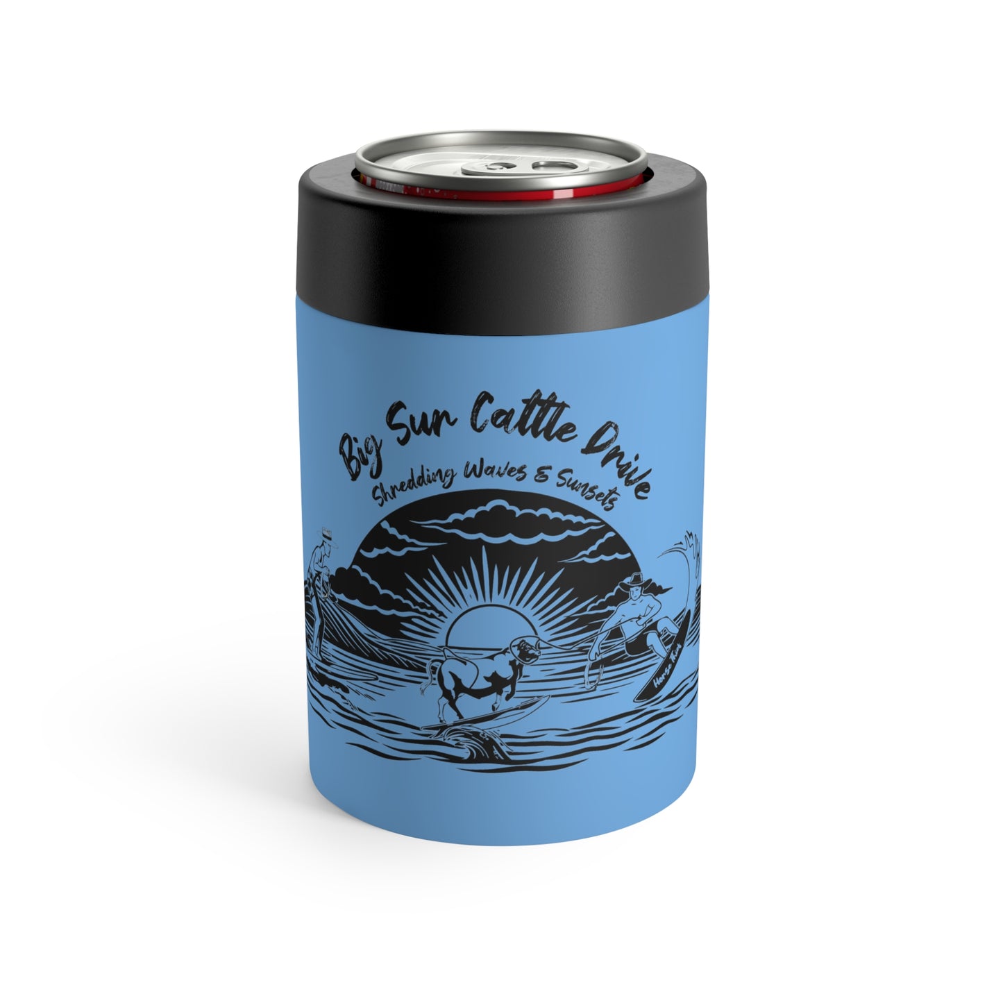 Big Sur Cattle Drive: Shredding Waves and Sunset (12 Oz Can Tumbler)