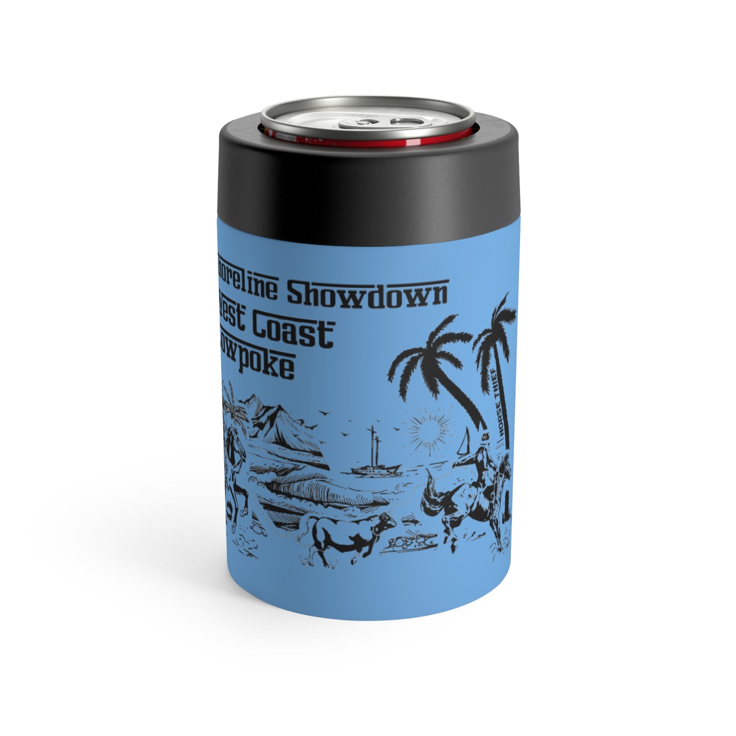 Shoreline Showdown: West Coast Cowpoke Detailed Design (12 Oz Can Tumbler)