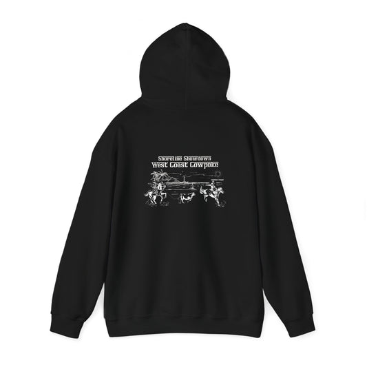 Shoreline Showdown, West Coast Cowpoke, Simplified Design (Dark Hoodie)